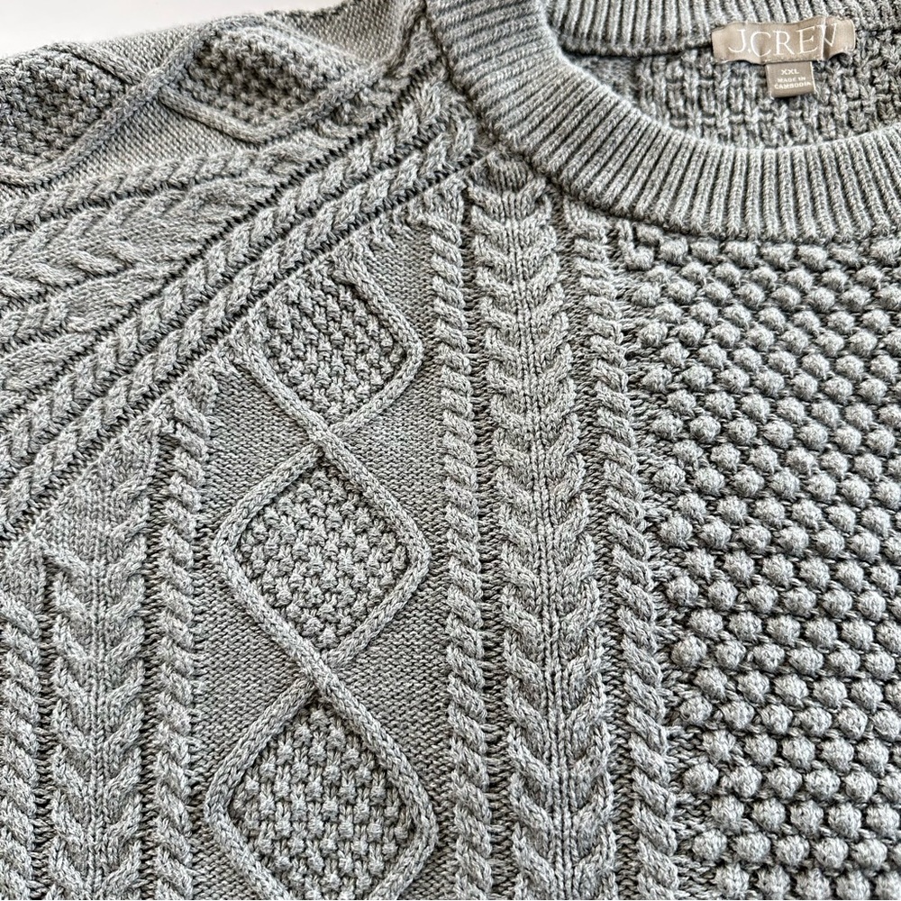 J. Crew Cotton Cable Knit Crewneck Sweater in Grey | XXL | EUC - Picture 7 of 11